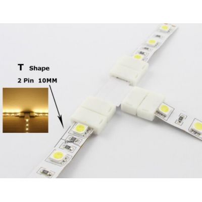 Solderless LED Strip Connector 2 Pin 8MM 10MM T Shape Right Angle Corner Connector for Single Color LED Strip Light
