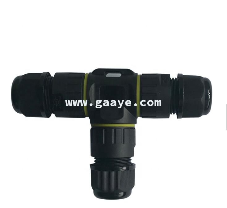 Plastic Nylon PA66 Electrical Cable Wire 3 4 Pin IP68 Waterproof T Connector